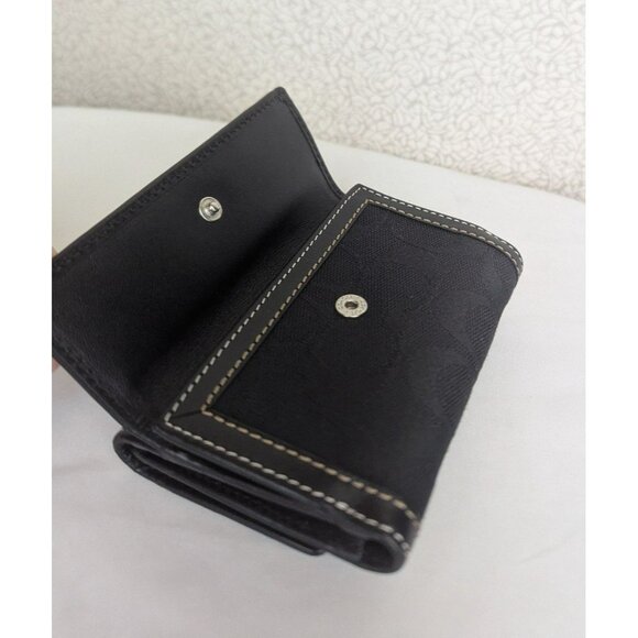 Vintage Coach Signature Stripe Trifold Wallet W/Billfold Snap Closure Black - Picture 11 of 12